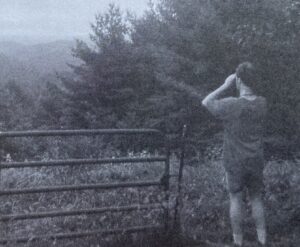 Stephen Brooks birding the Marshall, N.C. Breeding Bird Survey route, circa 2000. Photo by Marshall Brooks.