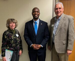 Barbara Driscoll and Bo Howes from New Hope Bird Alliance meet with Representative Allen Buansi
