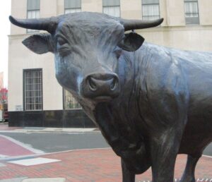 Photo of Major the Bull statue in downtown Durham